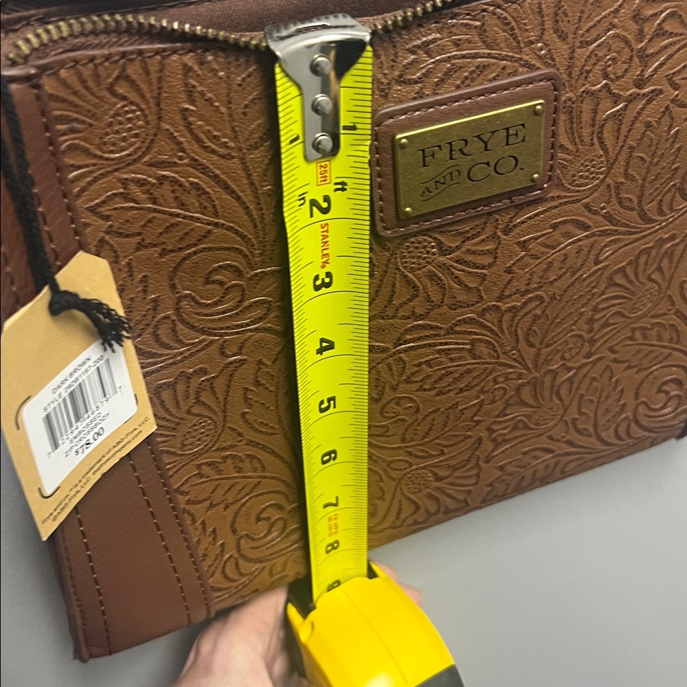 Frye and Co. Dark Brown Embossed Zipped Crossbody Bag - Picture 7 of 8